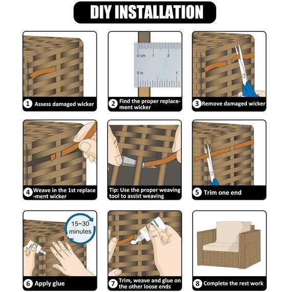 Laphivieh Reparaturset aus Korbgeflecht, 4,5 m, schwarzes Korbgeflecht, Reparaturzubehör, Kunststoff-Rattan-Material für Terrassenstuhl-Reparatur, Flachkorbmöbel, Sofa, Tisch, Reparatur-Ersatz