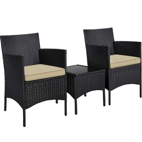 Yaheetech Balkonmöbel Set, Gartenmöbel-Set 3TLG. aus PE-Polyrattan inkl. 2 Stühle mit Sitzkissen & Balkontisch, Terrassenmöbelset Gartensitzgruppe Lounge Set für Balkon Terrasse Garten, Schwarz-Khaki