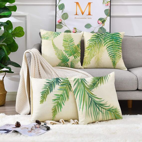 HUASHUZI Outdoor Kissen Wetterfest Kissenbezug Balkon Kissen deko Tropische Grüne Sommer palmenblätter 4er Set 45x45cm gartenmöbel Kissenbezüge Kissenhülle