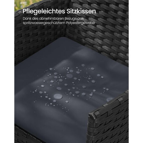 SONGMICS Balkonmöbel, Gartenmöbel-Set, aus PE-Polyrattan, Lounge-Set, Tisch und 2 Stühle, Terrassenmöbel, Outdoor, für Terrasse, Balkon, Garten, schwarz-grau GGF003B02