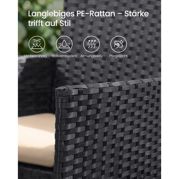SONGMICS Balkonmöbel, Gartenmöbel-Set, aus PE-Polyrattan, Lounge-Set, Tisch und 2 Stühle, Terrassenmöbel, Outdoor, für Terrasse, Balkon, Garten, schwarz-Taupe GGF003B01