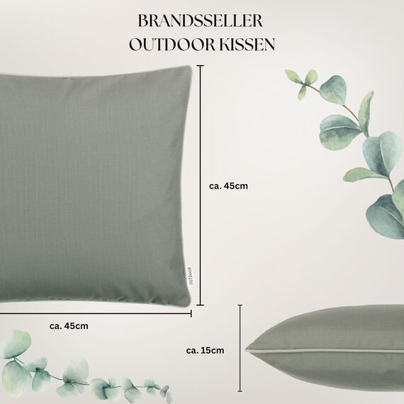 Brandsseller Outdoor Kissen 45x45 cm – Wetterfeste Zierkissen mit Paspel – Wasserabweisende Gartenkissen & Dekokissen für draußen – Sofakissen für Balkon & Terrasse – Taupe