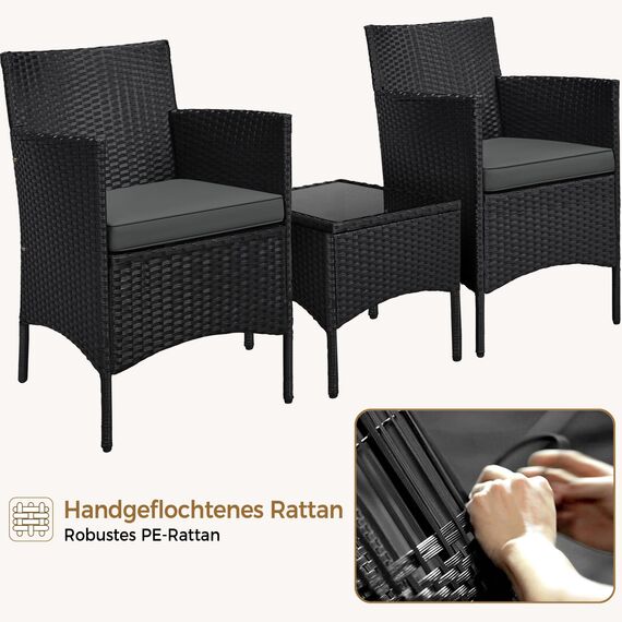 Yaheetech Balkonmöbel Set, Gartenmöbel-Set 3 TLG. inkl. 2 Stühle mit Sitzkissen & Tisch, Terrassenmöbelset Gartensitzgruppe Lounge Set aus PE-Polyrattan für Balkon/Terrasse