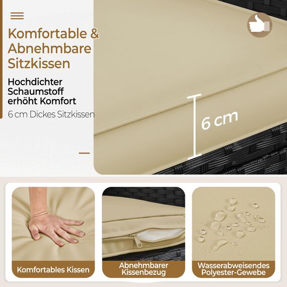 Yaheetech Balkonmöbel Set, Gartenmöbel-Set 3TLG. aus PE-Polyrattan inkl. 2 Stühle mit Sitzkissen & Balkontisch, Terrassenmöbelset Gartensitzgruppe Lounge Set für Balkon Terrasse Garten, Schwarz-Khaki