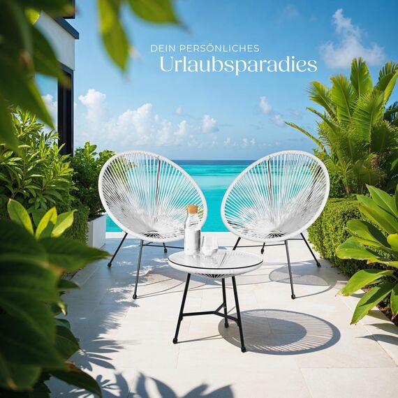 tectake® Set 2X Stuhl 1x Beistelltisch Acapulco, Gartenstuhl, Gartenstühle im Retro Design, Indoor und Outdoor Sessel für Garten, Wintergarten, als Terrassenstühle oder Balkon Sessel - weiß