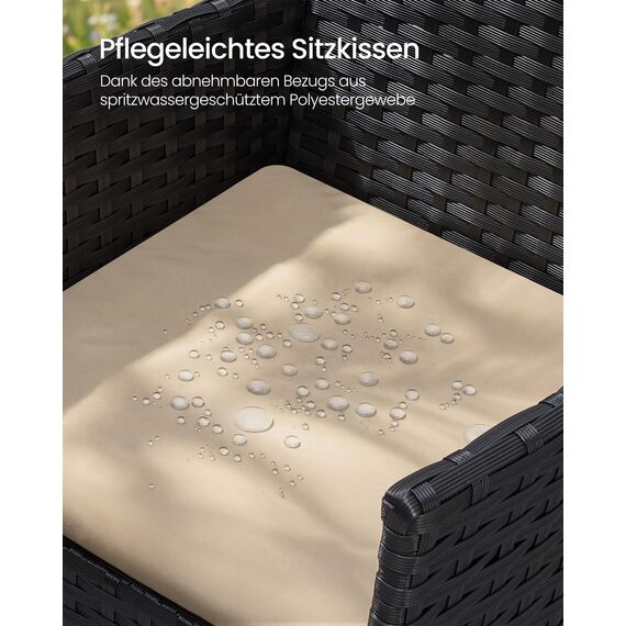 SONGMICS Balkonmöbel, Gartenmöbel-Set, aus PE-Polyrattan, Lounge-Set, Tisch und 2 Stühle, Terrassenmöbel, Outdoor, für Terrasse, Balkon, Garten, schwarz-Taupe GGF003B01