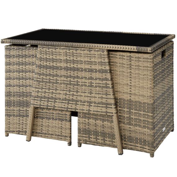 tectake® Poly Rattan Sitzgruppe für 2 Personen, Outdoor Möbel platzsparend zusammenschiebbar, 2 Sessel & 1 Tisch, ideales Balkon Lounge Set, Gartenmöbel, Terrassenmöbel wetterfest - Natur