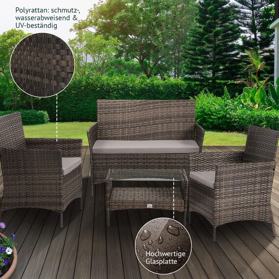 SVITA Brooklyn Gartenmöbel Poly Rattan Sitzgruppe Essgruppe Set Sofa-Garnitur Lounge Braun