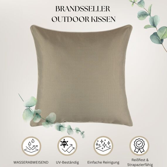 Brandsseller 2er Set Outdoor Kissen 45x45 cm – Wetterfeste Zierkissen mit Paspel – Wasserabweisende Gartenkissen & Dekokissen für draußen – Sofakissen für Balkon & Terrasse – Beige