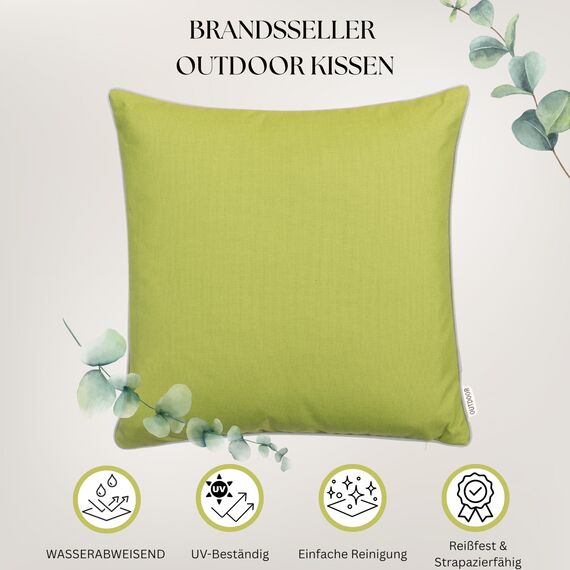 Brandsseller 2er Set Outdoor Kissen 45x45 cm – Wetterfeste Zierkissen mit Paspel – Wasserabweisende Gartenkissen & Dekokissen für draußen – Sofakissen für Balkon & Terrasse – Grün