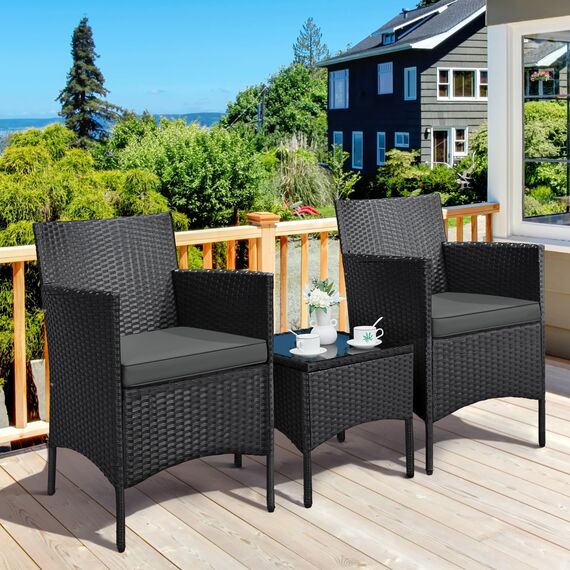 Yaheetech Balkonmöbel Set, Gartenmöbel-Set 3 TLG. inkl. 2 Stühle mit Sitzkissen & Tisch, Terrassenmöbelset Gartensitzgruppe Lounge Set aus PE-Polyrattan für Balkon/Terrasse
