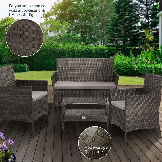 SVITA Brooklyn Gartenmöbel Poly Rattan Sitzgruppe Essgruppe Set Sofa-Garnitur Lounge Grau
