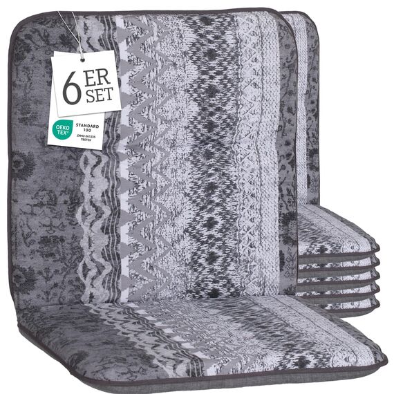 Beo Niedriglehner Gartenstuhlauflage Bali - 6er Set - 47x44x52 cm - Waschbar - Atmungsaktives Gartenstuhlkissen - Baumwolle & Extra Dickes Polster - UV-beständig, Oeko-TEX Zertifiziert - Elbasan
