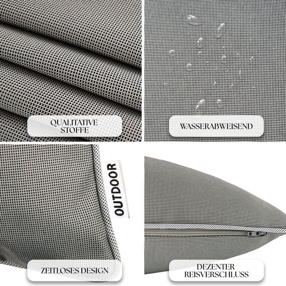 Brandsseller 2er Set Outdoor Kissen 45x45 cm – Wetterfeste Zierkissen mit Paspel – Wasserabweisende Gartenkissen & Dekokissen für draußen – Sofakissen für Balkon & Terrasse – Taupe
