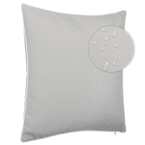 Brandsseller 2er Set Outdoor Kissen 45x45 cm – Wetterfeste Zierkissen mit Paspel – Wasserabweisende Gartenkissen & Dekokissen für draußen – Sofakissen für Balkon & Terrasse – Hellgrau