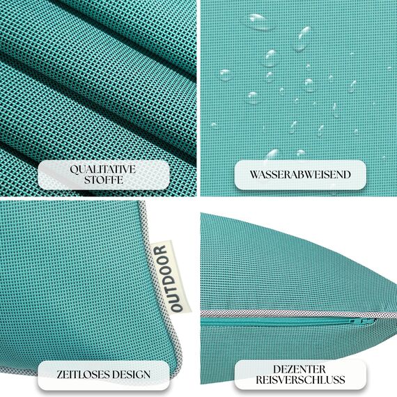 Brandsseller 2er Set Outdoor Kissen 45x45 cm – Wetterfeste Zierkissen mit Paspel – Wasserabweisende Gartenkissen & Dekokissen für draußen – Sofakissen für Balkon & Terrasse – Türkis