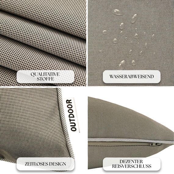 Brandsseller 4er Set Outdoor Kissen 45x45 cm – Wetterfeste Zierkissen mit Paspel – Wasserabweisende Gartenkissen & Dekokissen für draußen – Sofakissen für Balkon & Terrasse – Beige