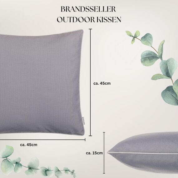 Brandsseller 2er Set Outdoor Kissen 45x45 cm – Wetterfeste Zierkissen mit Paspel – Wasserabweisende Gartenkissen & Dekokissen für draußen – Sofakissen für Balkon & Terrasse – Grau