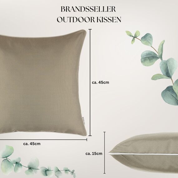 Brandsseller 4er Set Outdoor Kissen 45x45 cm – Wetterfeste Zierkissen mit Paspel – Wasserabweisende Gartenkissen & Dekokissen für draußen – Sofakissen für Balkon & Terrasse – Beige