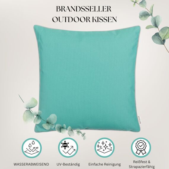 Brandsseller 4er Set Outdoor Kissen 45x45 cm – Wetterfeste Zierkissen mit Paspel – Wasserabweisende Gartenkissen & Dekokissen für draußen – Sofakissen für Balkon & Terrasse – Türkis