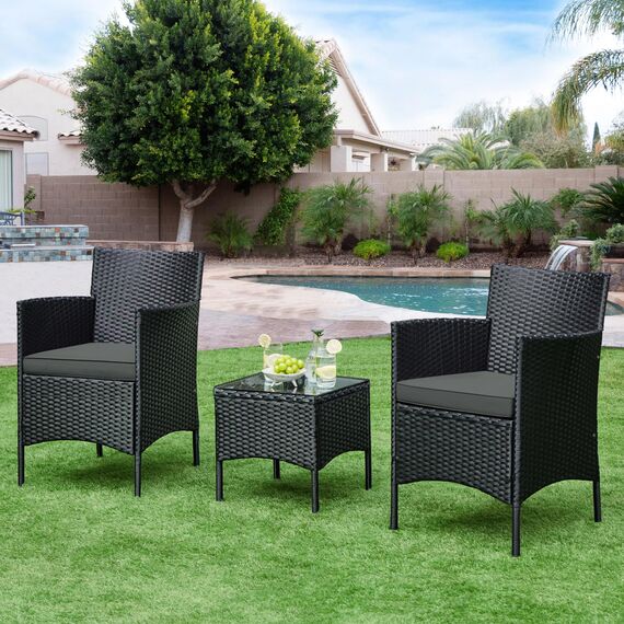 Yaheetech Balkonmöbel Set, Gartenmöbel-Set 3 TLG. inkl. 2 Stühle mit Sitzkissen & Tisch, Terrassenmöbelset Gartensitzgruppe Lounge Set aus PE-Polyrattan für Balkon/Terrasse
