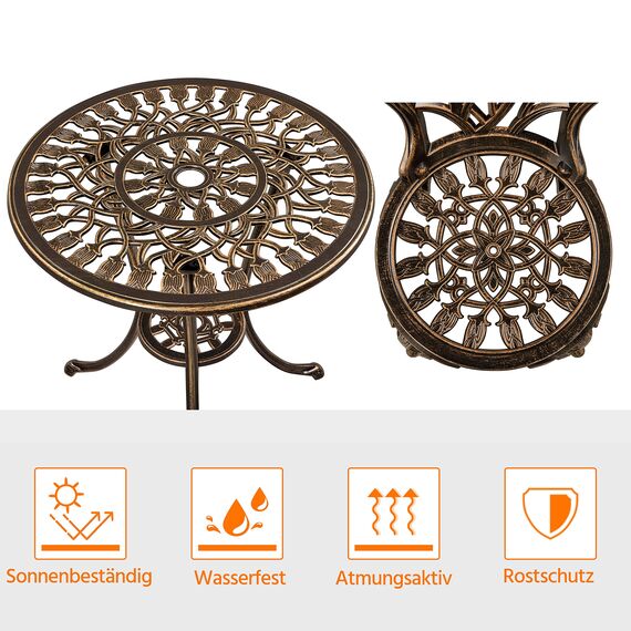 Yaheetech 3 TLG. Bistroset Sitzgruppe Balkonset Aluminiumguss Gartentisch mit 2 Stühlen Gartengarnitur Gartenmöbel für Garten und Balkon, Bronze