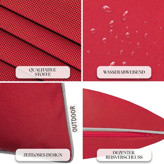 Brandsseller 4er Set Outdoor Kissen 45x45 cm – Wetterfeste Zierkissen mit Paspel – Wasserabweisende Gartenkissen & Dekokissen für draußen – Sofakissen für Balkon & Terrasse – Rot