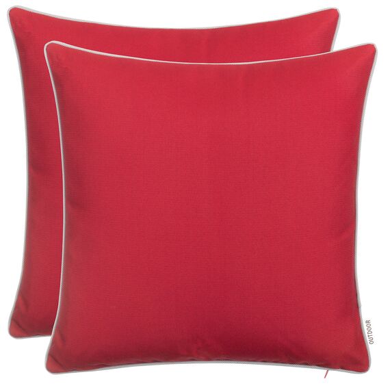 Brandsseller 2er Set Outdoor Kissen 45x45 cm – Wetterfeste Zierkissen mit Paspel – Wasserabweisende Gartenkissen & Dekokissen für draußen – Sofakissen für Balkon & Terrasse – Rot