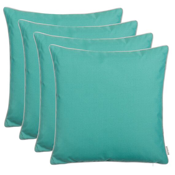 Brandsseller 4er Set Outdoor Kissen 45x45 cm – Wetterfeste Zierkissen mit Paspel – Wasserabweisende Gartenkissen & Dekokissen für draußen – Sofakissen für Balkon & Terrasse – Türkis