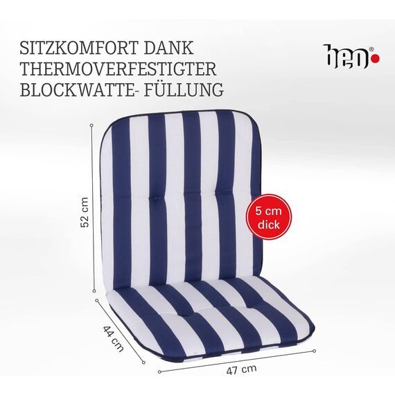 Beo Niedriglehner Gartenstuhlauflage Bali - 4er Set - 47x44x52 cm - Waschbar - Atmungsaktives Gartenstuhlkissen - Baumwolle & Extra Dickes Polster - UV-beständig, Oeko-TEX Zertifiziert - Enschede