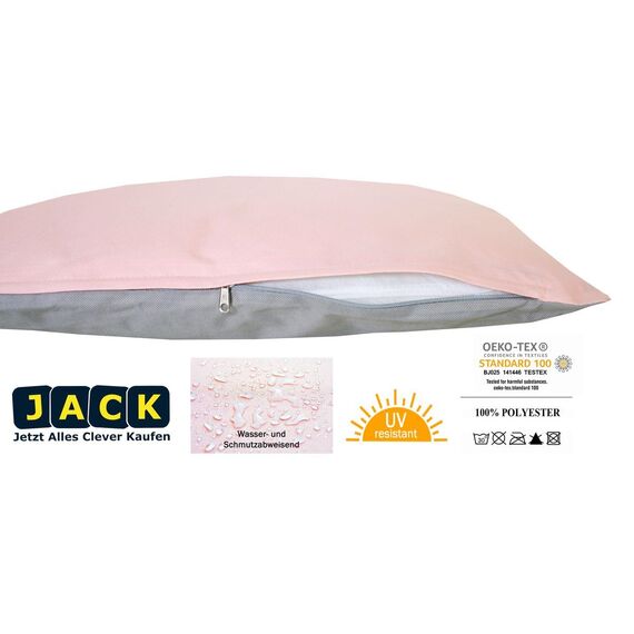 JACK 2-farbiges Wende Outdoor Lounge Kissen 45x45cm Dekokissen inkl. Füllung Wasserfest Sitzkissen Garten Stuhl Lotus Effekt, Farbe:Grau - Rosa