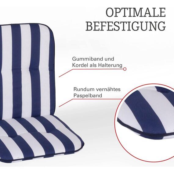 Beo Niedriglehner Gartenstuhlauflage Bali - 6er Set - 47x44x52 cm - Waschbar - Atmungsaktives Gartenstuhlkissen - Baumwolle & Extra Dickes Polster - UV-beständig, Oeko-TEX Zertifiziert - Enschede