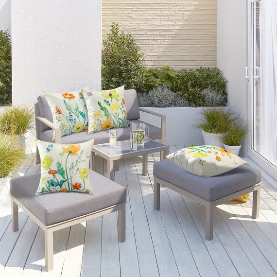 Artscope wasserdichte Kissenbezugen, 4er Set Frühling - Blume Schmetterling Libelle Kissenhülle Atmungsaktiv Kissen Fall für Outdoor Balkon Terrasse Patio Garten Bauernhaus Dekor 45x45CM
