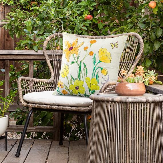 Artscope wasserdichte Kissenbezugen, 4er Set Frühling - Blume Schmetterling Libelle Kissenhülle Atmungsaktiv Kissen Fall für Outdoor Balkon Terrasse Patio Garten Bauernhaus Dekor 45x45CM