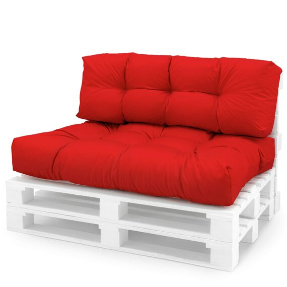 Spatium Palettenkissen Set abnehmbar Bezug wasserdicht gesteppt Palettenauflage Palettenpolster Palettensofa Palettenmöbel Rot 2er Set
