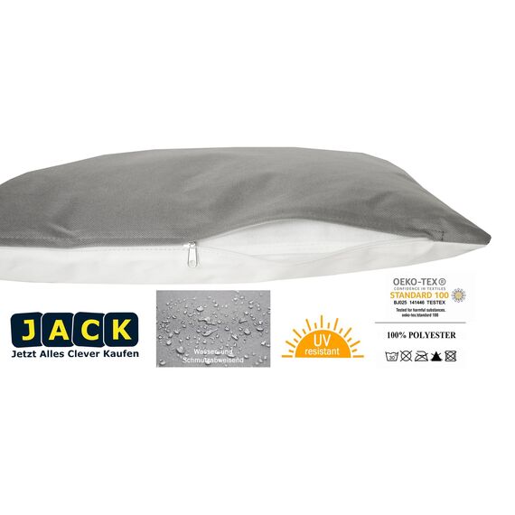 JACK 2-farbiges Wende Outdoor Lounge Kissen 45x45cm Dekokissen inkl. Füllung Wasserfest Sitzkissen Garten Stuhl Lotus Effekt, Farbe:Elfenbein - Grau