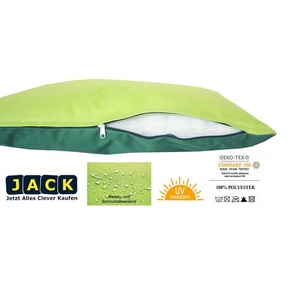 JACK 2-farbiges Wende Outdoor Lounge Kissen 45x45cm Dekokissen inkl. Füllung Wasserfest Sitzkissen Garten Stuhl Lotus Effekt, Farbe:Dunkelgrün - Grün
