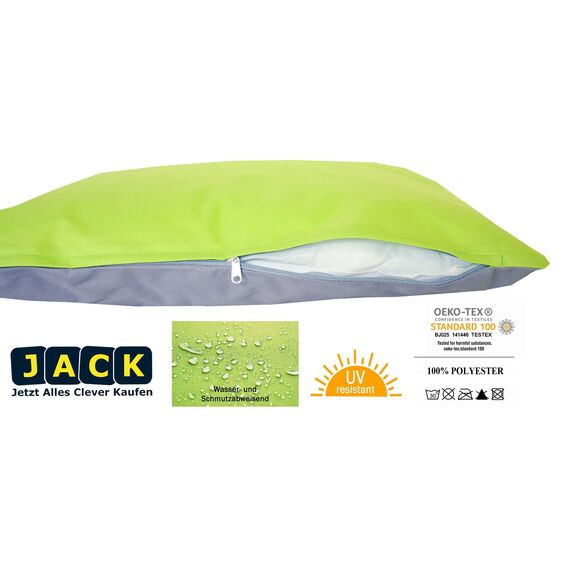JACK 2-farbiges Wende Outdoor Lounge Kissen 45x45cm Dekokissen inkl. Füllung Wasserfest Sitzkissen Garten Stuhl Lotus Effekt, Farbe:Grau - Grün