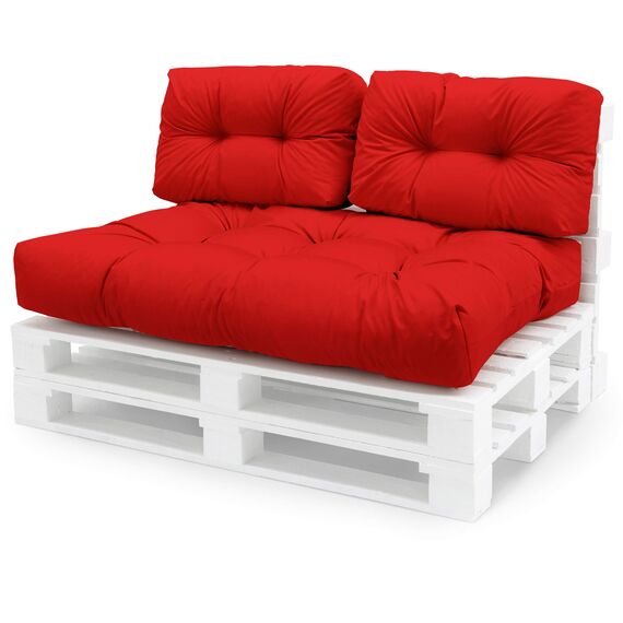Spatium Palettenkissen Set abnehmbar Bezug wasserdicht gesteppt Palettenauflage Palettenpolster Palettensofa Palettenmöbel Rot 3er Set