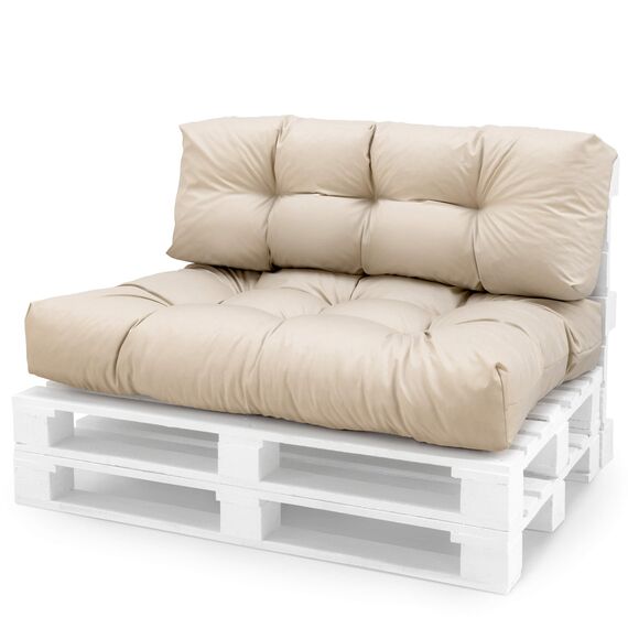 Spatium Palettenkissen Set abnehmbar Bezug wasserdicht gesteppt Palettenauflage Palettenpolster Palettensofa Palettenmöbel Beige 2er Set