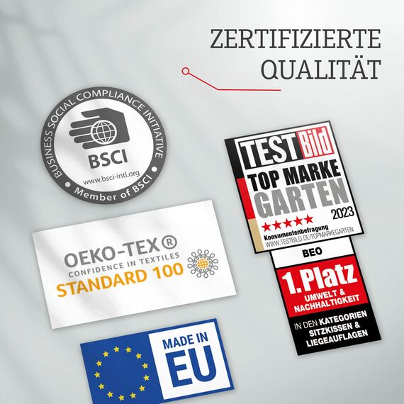 Beo Niedriglehner Auflagen Waschbar Bali | Made in EU nach Öko-Tex Standard | Atmungsaktive Stuhlauflage Niedriglehner mit Halteband | UV-beständige Auflagen Niedriglehner mit Streifen in Blau-Grün