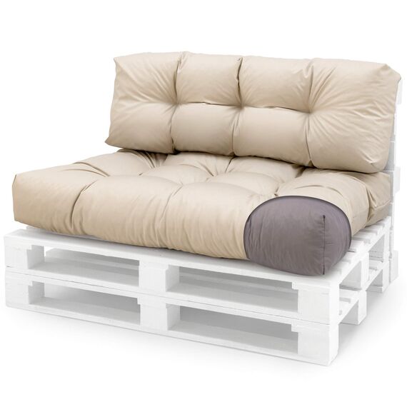 Spatium Palettenkissen Set abnehmbar Bezug wasserdicht gesteppt Palettenauflage Palettenpolster Palettensofa Palettenmöbel Beige 2er Set