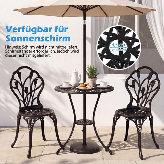 COSTWAY Bistroset 3-teilig, Bistrotisch mit 2 Stühle, Gartenmöbel Set, Balkonmöbel aus Aluminiumguss, Balkonset, Gartengarnitur, Sitzgruppe für Terrasse, Balkon, Garten, Schwarz