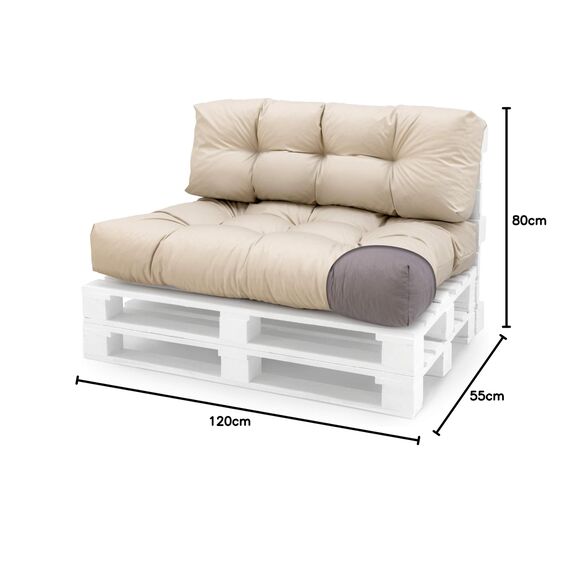Spatium Palettenkissen Set abnehmbar Bezug wasserdicht gesteppt Palettenauflage Palettenpolster Palettensofa Palettenmöbel Beige 2er Set