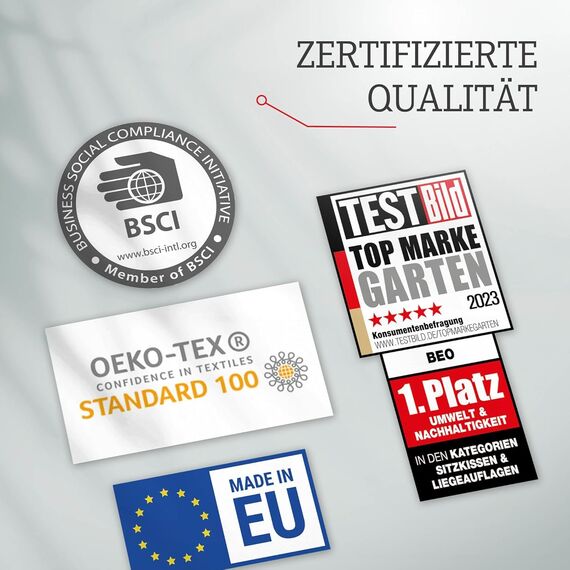 Beo Niedriglehner Gartenstuhlauflage Bali - 4er Set - 47x44x52 cm - Waschbar - Atmungsaktives Gartenstuhlkissen - Baumwolle & Extra Dickes Polster - UV-beständig, Oeko-TEX Zertifiziert - Engels