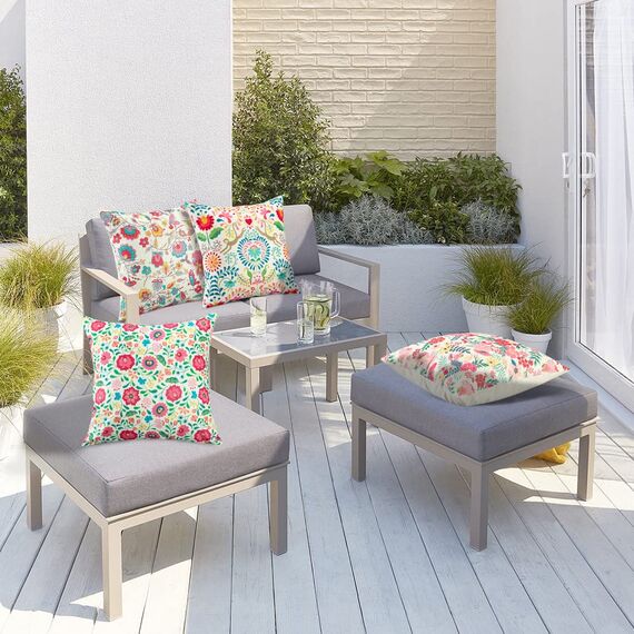 Artscope wasserdichte Kissenbezugen, 4er Set Rosa Blume und AFFE Kissenhülle Atmungsaktiv Kissen Fall für Outdoor Balkon Terrasse Patio Garten Bauernhaus Dekor 45x45CM
