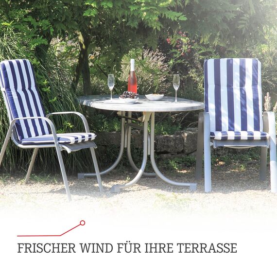 Beo Bali Gartenstuhl-Auflagen Niedriglehner 96x47 cm, 1er | Waschbare, UV-beständige Sitz-Kissen | Atmungsaktive Polster-Auflagen nach Öko-Tex Standard | Blau-Weiß gestreift | Made in EU