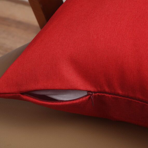 4 Packungen Outdoor Dekorative wasserdichte Kissenbezüge, Quadratische Terrasse Balkon Garten wasserdichte Kissenhülle, PU Beschichtung Kissenbezug für Couch, Bett, 18 x 18 Zoll (Rot)