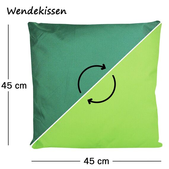 JACK 2-farbiges Wende Outdoor Lounge Kissen 45x45cm Dekokissen inkl. Füllung Wasserfest Sitzkissen Garten Stuhl Lotus Effekt, Farbe:Dunkelgrün - Grün