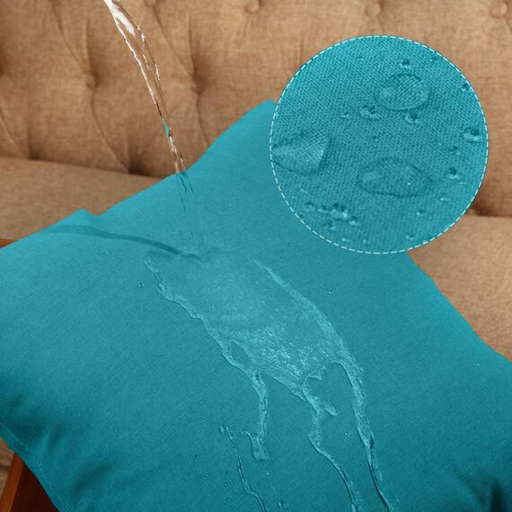 Dekorative wasserdichte Kissenbezüge für den Außenbereich, quadratisch, für Terrasse, Balkon, Garten, mit PU-Beschichtung, für Couch, Bett, Terrasse, Sofa, Zelt, 45,7 x 45,7 cm (Blaugrün), 4 Stück